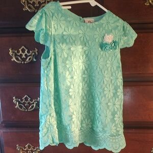 Aqua Lace Kids Top with Floral Accent